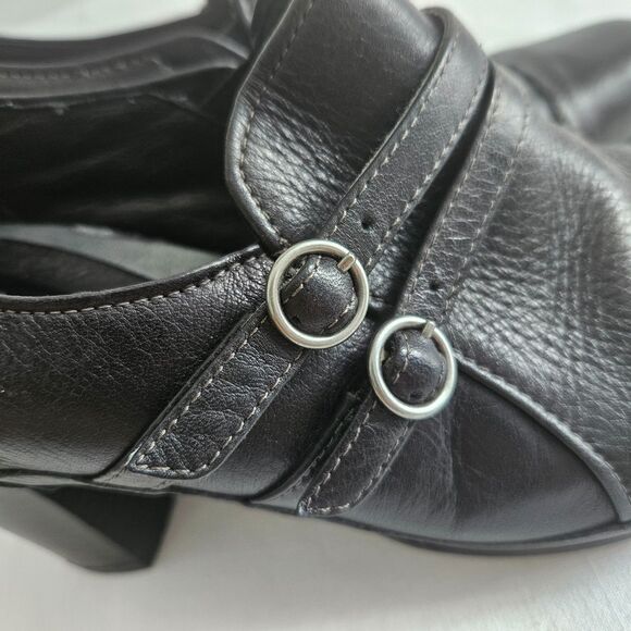 CLARKS Boots Womens 8.5 Black Genuine Leather Ankle Block Heels ARTISAN Stanhope - Picture 5 of 9